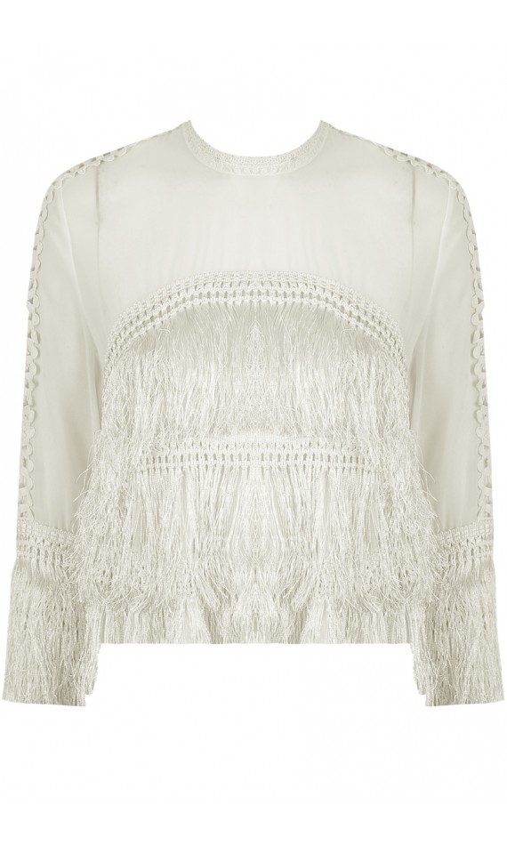 Top white with tulle with fringes