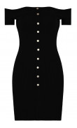 Black skin-tight dress with collar boat and buttons pressure