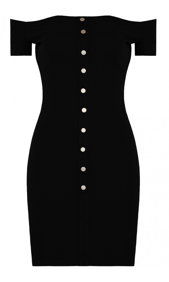 Black skin-tight dress with collar boat