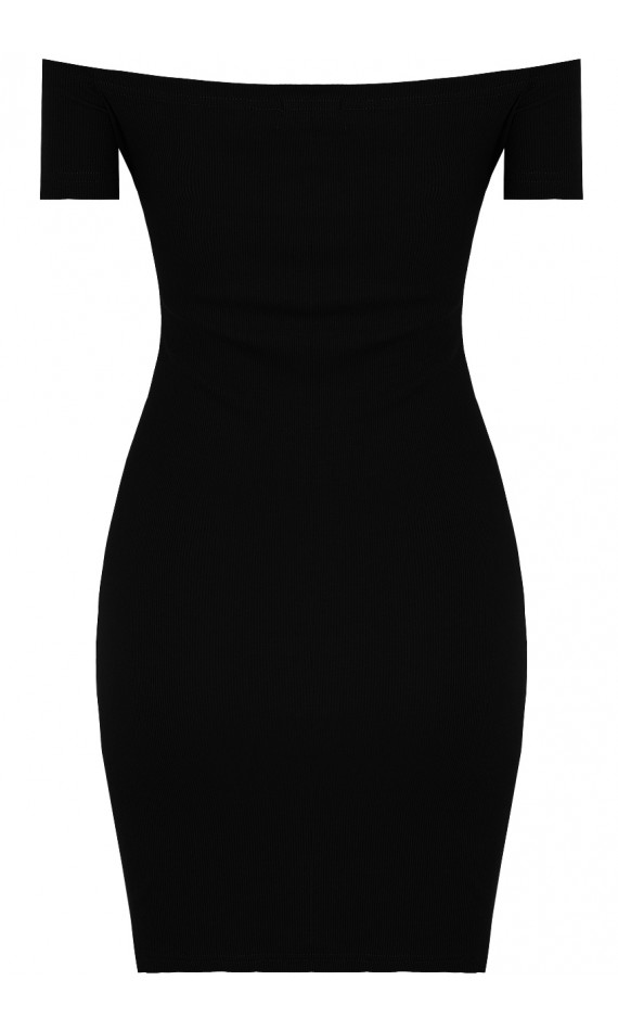 Black skin-tight dress with collar boat