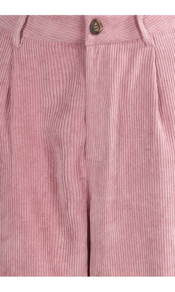 Pantalon droit en velours côtelé rose