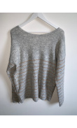 Gray v-neck sweater with lurex strokes