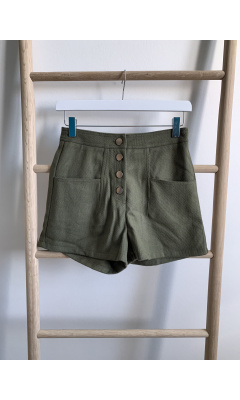 Khaki green shorts with buttons
