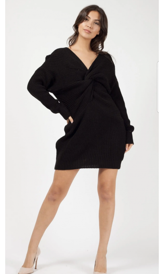 Dress black pullover in stitch with knot