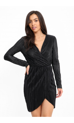 Wrinkled metallic black short dress
