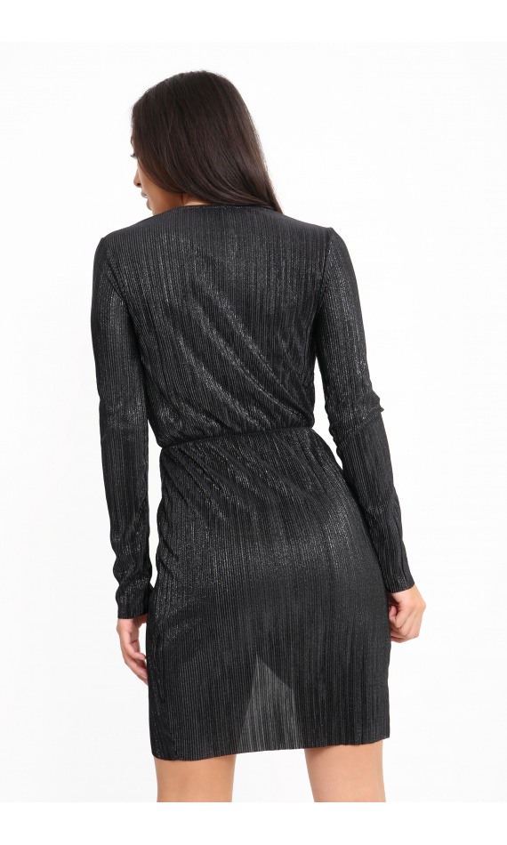 Wrinkled metallic black short dress