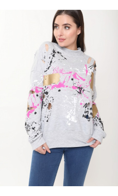 Grey pullover with paint