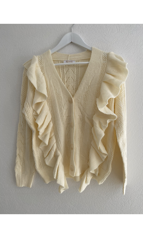 Cream ruffled knit cardigan