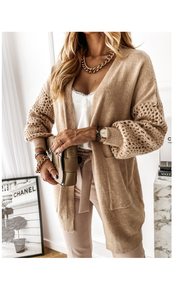 Cardigan with taupe mesh sleeves