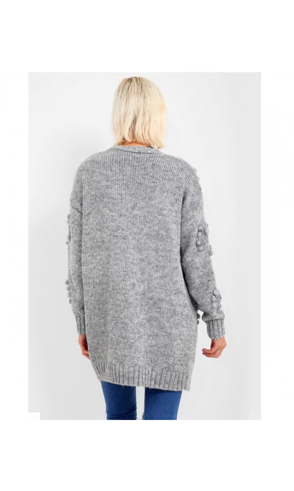 Gilet gris en laine à pompons - Morango, vêtements pour femme