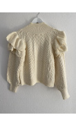 Beige knitted sweater with ruffles