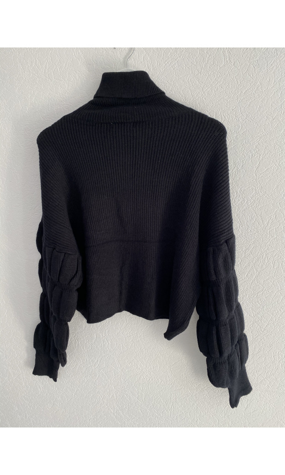 Black ruched sleeve turtleneck sweater