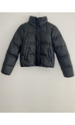 Black faux leather puffer jacket