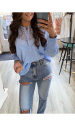 Buttoned blue lace blouse