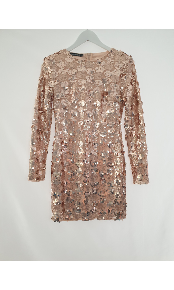 Skin-tight dress nude in sequin with long sleeve