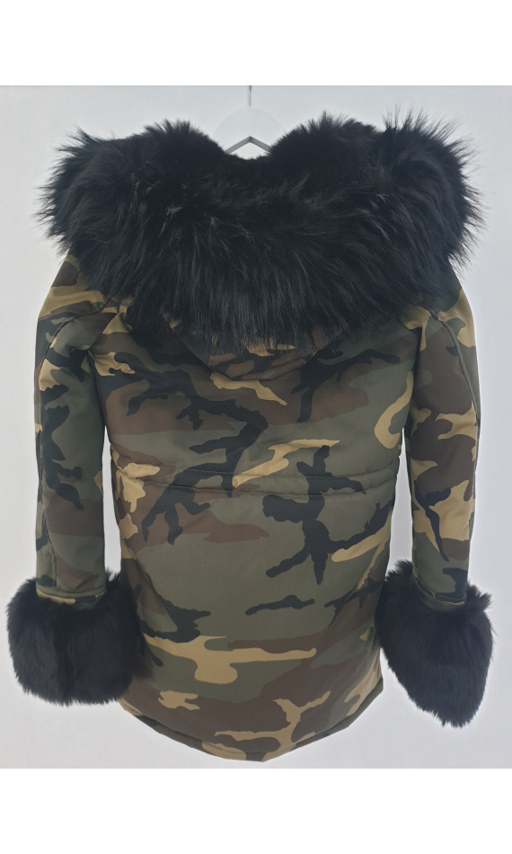 Parka fake fur to printed matter camouflage